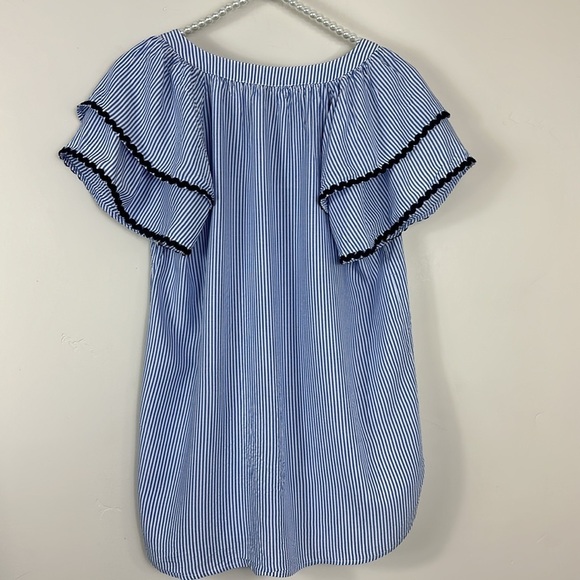 Ann Taylor LOFT Blue & White Stripe Layered Cuff Tassel Top XS - Picture 6 of 7